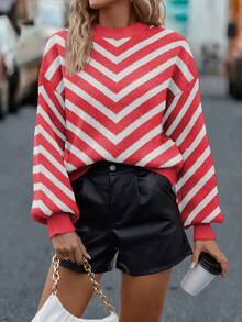 SHEIN LUNE Women's Casual Colorblock Striped Sweater, Autumn/Winter - Redwood - View 5