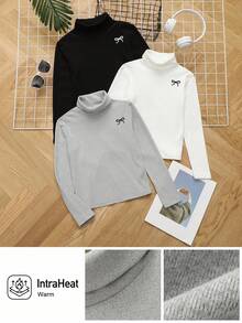 SHEIN Tween-Mädchen 3 Stücke Lässig Set mit Umlegekragen und Langarm, geeignet für Zuhause und Outdoor-Aktivitäten, 3er Pack Oberteile - Verschiedenfarbig - Übersicht 8