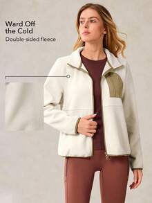 OutZeal 女士保暖抓绒立领口袋户外抓绒外套秋冬季徒步露营 - 杏色 - 查看 2