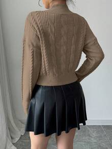 Elenzga 秋冬休闲法式蝴蝶结装饰立领毛衣 - 卡其色 - 查看 2