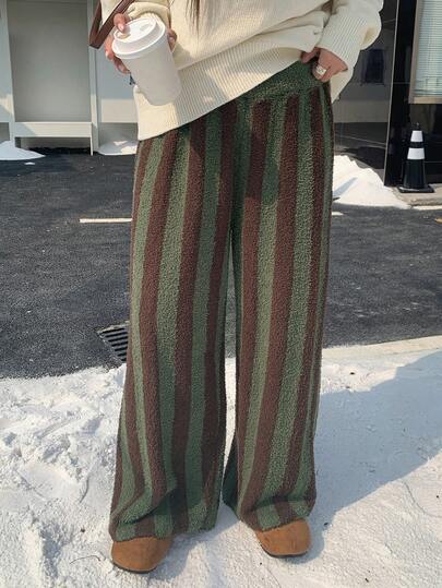 Dazy Plus 大码女式休闲粗条纹拼接松紧腰睡裤、家居服