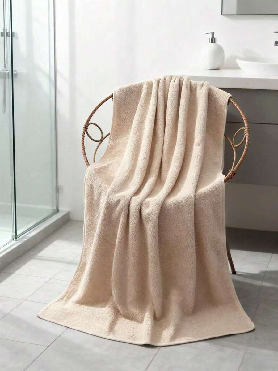 SHEIN 速干浴巾套装 - 100% 纯棉卡其色和简约条纹图案，26.92x53.84 英寸大号沙滩巾（适合游泳者和成人）+ 13.07x28.84 英寸面巾/手巾。超强吸水，防褪色，柔软 - 非常适合健身房、旅行、SPA、酒店、沙龙、节日礼物，四季皆宜。