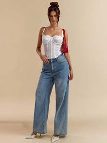 SHEIN BAE Women's Solid Color Spaghetti Strap Sexy Herringbone Trim Casual Fitted Camisole - White - View 4