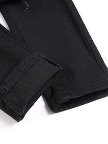 Manfinity Roughcore Men's Casual Distressed Pocket Straight Leg Jeans, Grunge - Black - View 7