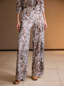 MOTF PREMIUM WOMEN'S SNAKE SKIN PRINT STRAIGHT LEG PANTS, AUTUMN/WINTER - Coffee Brown - View 3