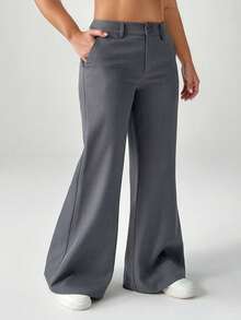 SHEIN EZwear Plus Size Casual Minimalist Style Floral Gray Flared Suit Pants Bell Bottom Pants Gray Pants/ Winter