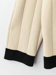 SHEIN LUNE Plus Size Elegant Contrast Trim Button Front Cardigan And Pants Set, Autumn - Multicolor - View 3