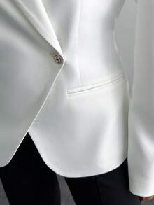 EURMUSE Women's Double-Breasted Belted Blazer Jacket – Tailored Fit, Shoulder Pads, Gold Button, Office Wear, Elegant Formal Suit, Long Sleeve, Structured Power Blazer - White - View 7