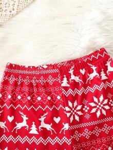 SHEIN 少女卡通图案休闲简约圆领长袖上衣和紧身打底裤套装，贴身舒适，适合秋冬季穿着。 - 紅色 - 查看 3