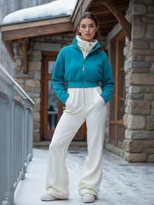 Innovista Sudadera deportiva casual con cremallera frontal de tela suave y acolchada en color verde azulado, de manga larga, para mujer. Prenda cómoda y versátil para actividades al aire libre, deportes, entrenamiento HIIT y uso diario.