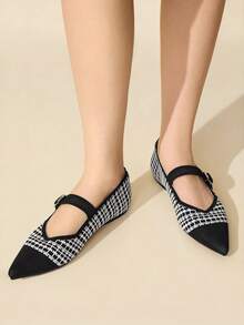 CUCCOO BASICS Women's Pointed Toe Flat Criss-Cross Knit Fabric Comfortable Versatile Commute Work Casual Slip-On Flats - Black and White - View 5