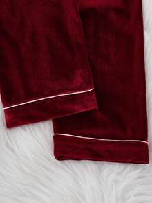 SHEIN Girls Pajamas, Soft Korean Fleece Fabric With Pocket & Heart Embroidery, Long Sleeve Top And Pants 2 Pieces Sleepwear Set Red Pj Set - Red - View 5