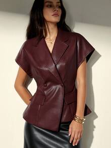 Aveloria Modichic 酒红色收腰设计夏季新款插肩袖时尚短袖 - 酒紅色 - 查看 5