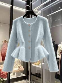 Franclia 新款秋季圆领收腰针织开衫，轻盈精致修身款式