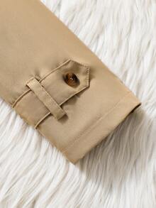 Young Girl' Khaki Bow Woven Fabric Hoodie Jacket With Plush Lining, Cute Casual Daily Wear - Khaki - View 6