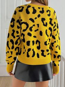 SHEIN Tall Pull doux et chaud en jacquard léopard, style décontracté pour grandes tailles