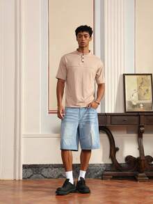 Manfinity VCAY Men's Casual Versatile Solid Color Short Sleeve T-Shirt - Khaki - View 3