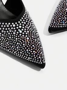 CUCCOO TILAWA Pointed Toe Rhinestone Elegant Hollow Out Fashion Versatile Closed Toe Mule High Heels - Black - View 4