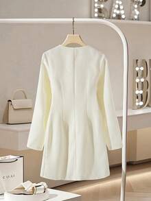 Franclia Elegancka sukienka damska z kołnierzykiem i ściągaczem w talii, odpowiednia na jesień/zimę - Morela - Zobacz 2