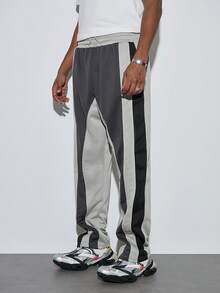 Modcrash Pantalones largos casuales para hombres con bloques de color y parches, de moda para verano, otoño y primavera, con estilo retro americano, unisex, con ajuste relajado para atuendos de verano - Adecuado para uso diario y atuendos de vacaciones de verano. - Gris Claro - Ver 2