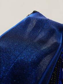 SHEIN ICON Áo crop top hình xương cá dơi phong cách Halloween dành cho nữ - Màu xanh lam - Xem 4