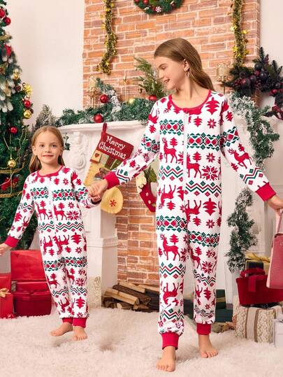 Girls' Long Sleeve Jumpsuit Pajamas, Colorful Unicorn All-Over Print, Contrast Trim At Cuffs And Ankles, Stretchy Soft Fabric, Comfortable Snug Fit Sleepwear