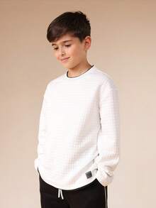 SUMWON Conjunto coordinado de pantalón de pierna ancha y top de manga larga con textura para niños preadolescentes, atuendo casual de uso diario - Blanco y Negro - Ver 5