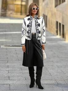 Solivie Áo khoác in họa tiết khối màu dành cho nữ, thích hợp cho các buổi đi chơi, áo khoác mùa thu/đông - Màu be - Xem 5