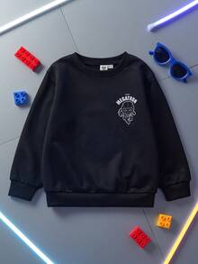 Transformers X SHEIN Young Boy Casual Letter & Robot Print Crew Neck Sweatshirt, Autumn - Black - View 2