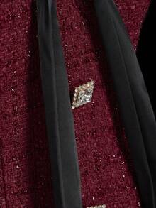 SHEIN ICON 女式优雅复古拼色蝴蝶结装饰迷你抹胸连衣裙 - 紅色和黑色 - 查看 7