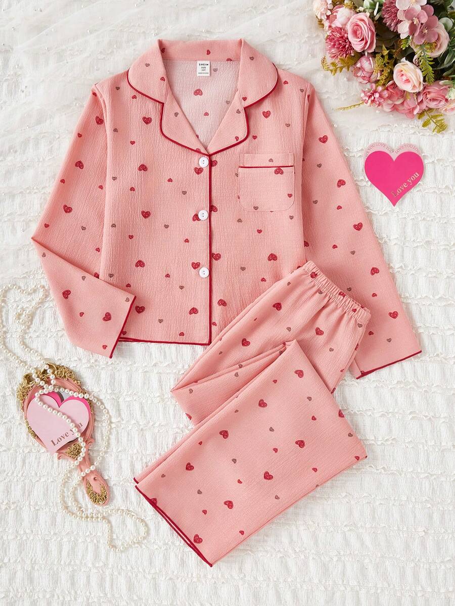 School Girl Pajamas, Girls' Cute Cherry Print Long Pants And Long Sleeve Casual 2 Pieces Loungewear Set - Multicolor - View 1
