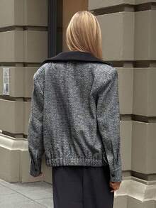 Aloruh Women's Autumn/Winter New Stylish Casual Commute Colorblock Stand Collar Lapel Oversized Jacket Coat - Brown - View 2