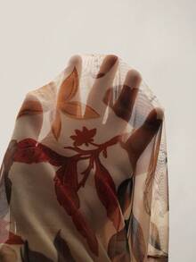 SHEIN ICON 女式复古枫叶印花褶皱迷你连衣裙，适合暑假、返校季 - 彩色 - 查看 10