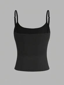 SHEIN EZwear 3 件套黑色短款吊带背心，性感紧身，适合夏季 - 黑色 - 查看 7