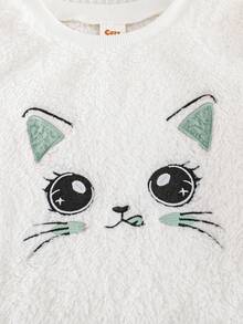 Cozy Pixies 2pcs Baby Girl Heart Pattern Thermal Lined Crew Neck Long Sleeve Sweatshirt And Jogger Pants Set Baby Girl Warm Sets Baby Winter Clothes Sets Baby Cat Outfit Baby Casual Sets Baby Cartoon Clothes - Green - View 3