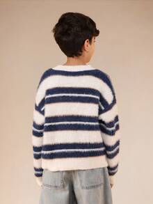 SUMWON 舒适条纹圆领长袖针织毛衣，适合秋冬休闲校园穿着