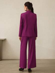 Modelyn Bộ vest nữ thanh lịch cổ khoét sâu, cài một hàng khuy và quần âu, trang phục đi làm cho mùa thu - Màu tím - Xem 2