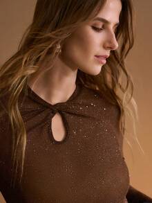 MOTF PREMIUM 女式扭结亮面打底衫，秋冬 - 摩卡棕 - 查看 2