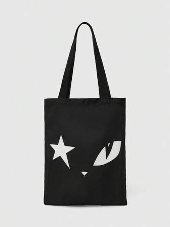 Kawaii Borsa a tracolla riutilizzabile in tela con stampa all-over a motivo di occhi/luna/stelle, design adatto per lo shopping