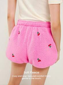 LUVLETTE 冬季基础款柔软保暖女士睡衣家居服粉色樱桃刺绣短款圣诞新年睡衣款式 2025