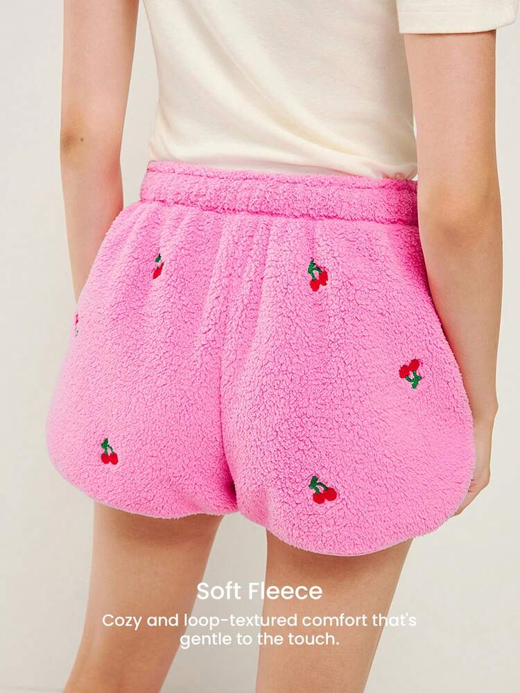 Weiche und warme Damen Pyjama Lounge mit rosa Kirschstickerei, Weihnachts- und Neujahrspyjama Stil 2025