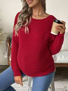 SHEIN 孕妇休闲纯色蝴蝶结装饰毛衣，秋冬