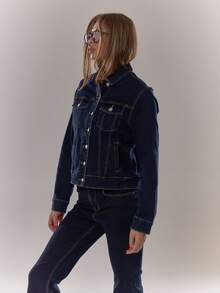 MUSERA Contrast Stitch Denim Jacket Autumn Winter Cute Casual Cosy Chic Spring Summer - Dark Wash - View 4