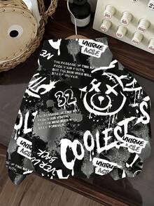 Moletom infantil masculino de malha macia e confortável, estilo casual minimalista, com estampa de rostinho fofo, console de videogame, moda urbana, esportivo e casual, com estampa de grafite. Ideal para outono/inverno. - Multicolorido - Ver 2