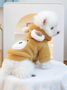 PETSIN 1 peça de roupa para animais de estimação, gatos e cães usam casacos grossos para o outono e inverno, roupa de transformação de urso de pelúcia marrom quente e fofo, moletom com capuz para o inverno - Cor de café - Ver 6