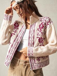 Bohemela Áo len cardigan cổ cao màu trắng dành cho nữ, thích hợp cho kỳ nghỉ, mùa thu/đông - Màu be - Xem 3