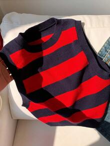 Comfortcana 女式休闲简约黑白条纹短款针织上衣 - 彩色 - 查看 4