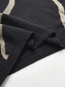 SHEIN PETITE 女式宽松蝙蝠袖立领针织上衣和阔腿裤两件套，秋冬 - 黑色 - 查看 4