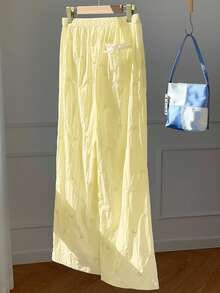 Comfortcana 黄色刺绣梭织女式宽松运动裤，带蝴蝶结装饰 - 黃色 - 查看 5