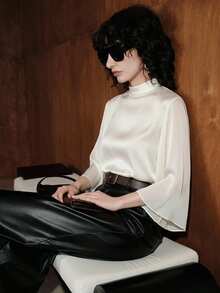 Uhlyne Fall Women Clothes Women's Elegant Minimalist Lantern Sleeve Fashion Blouse - Beige - View 7